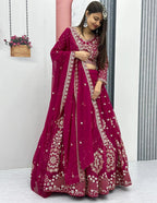 Magenta Golden Embroidered Lehenga Choli | Wedding & Festive Wear