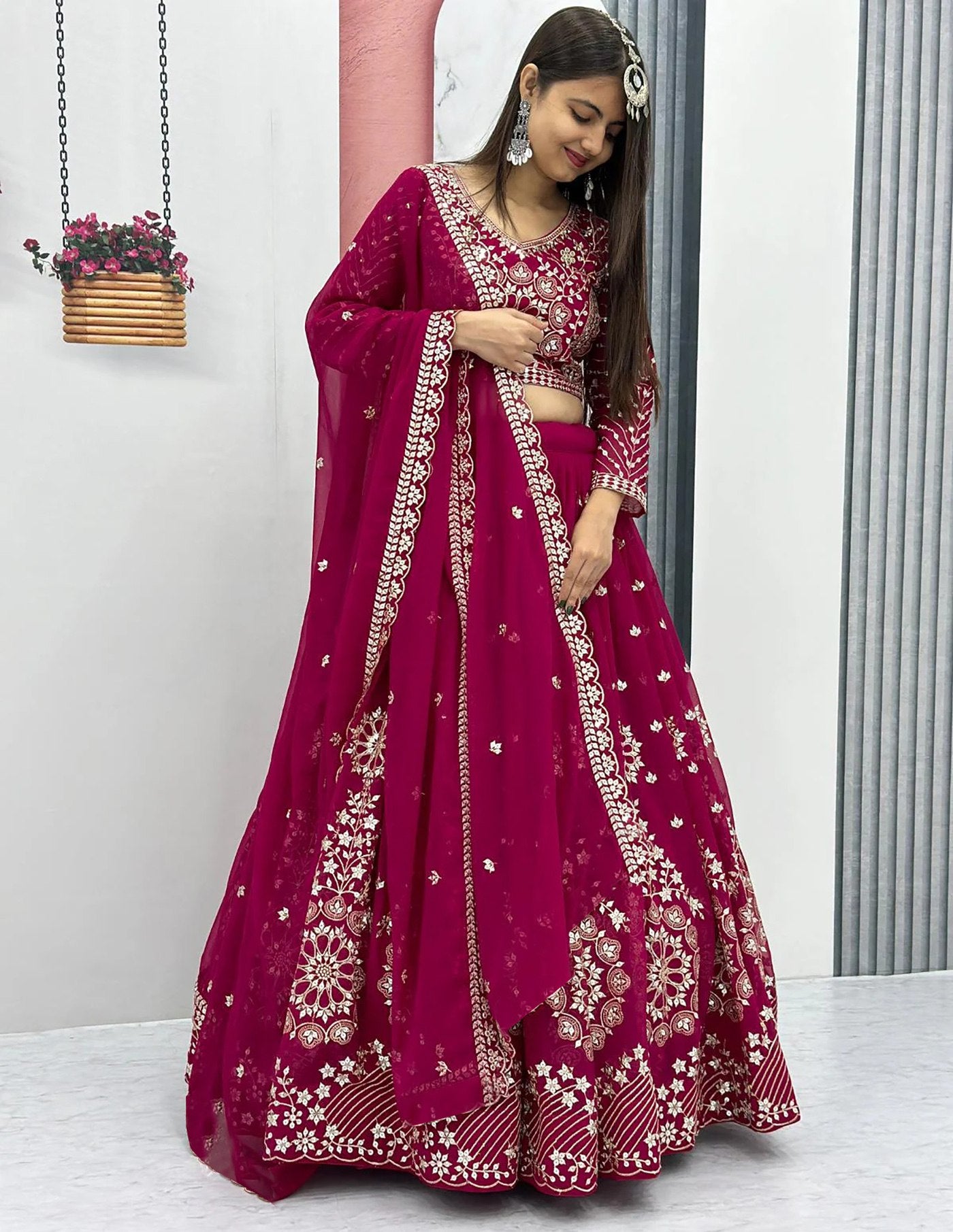 Magenta Golden Embroidered Lehenga Choli | Wedding & Festive Wear