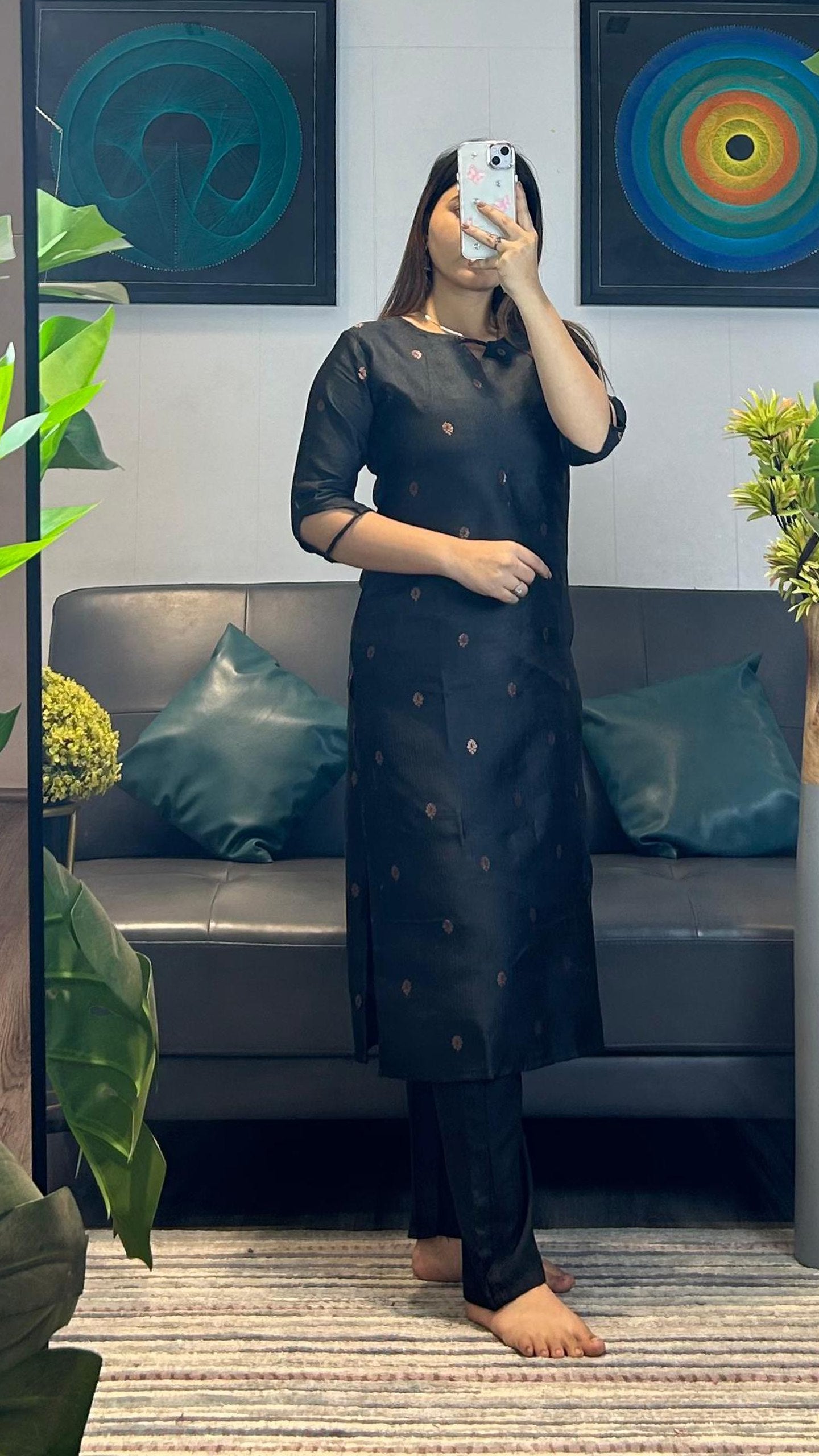 Stylish Black Ethnic Kurta Pant Set with Red Dupatta
