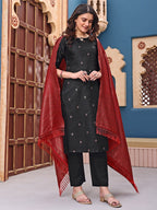 Stylish Black Ethnic Kurta Pant Set with Red Dupatta