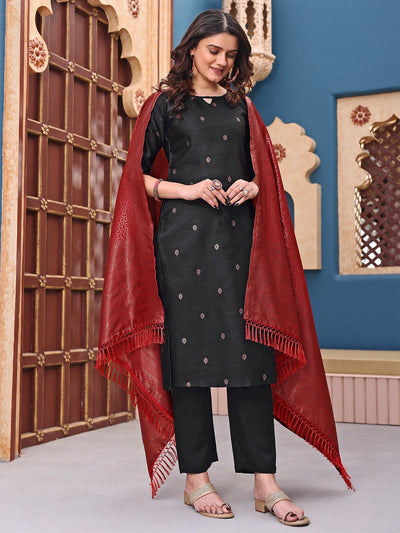 Stylish Black Ethnic Kurta Pant Set with Red Dupatta