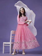 Royal Pink Embroidered Anarkali Gown for Girls & Women