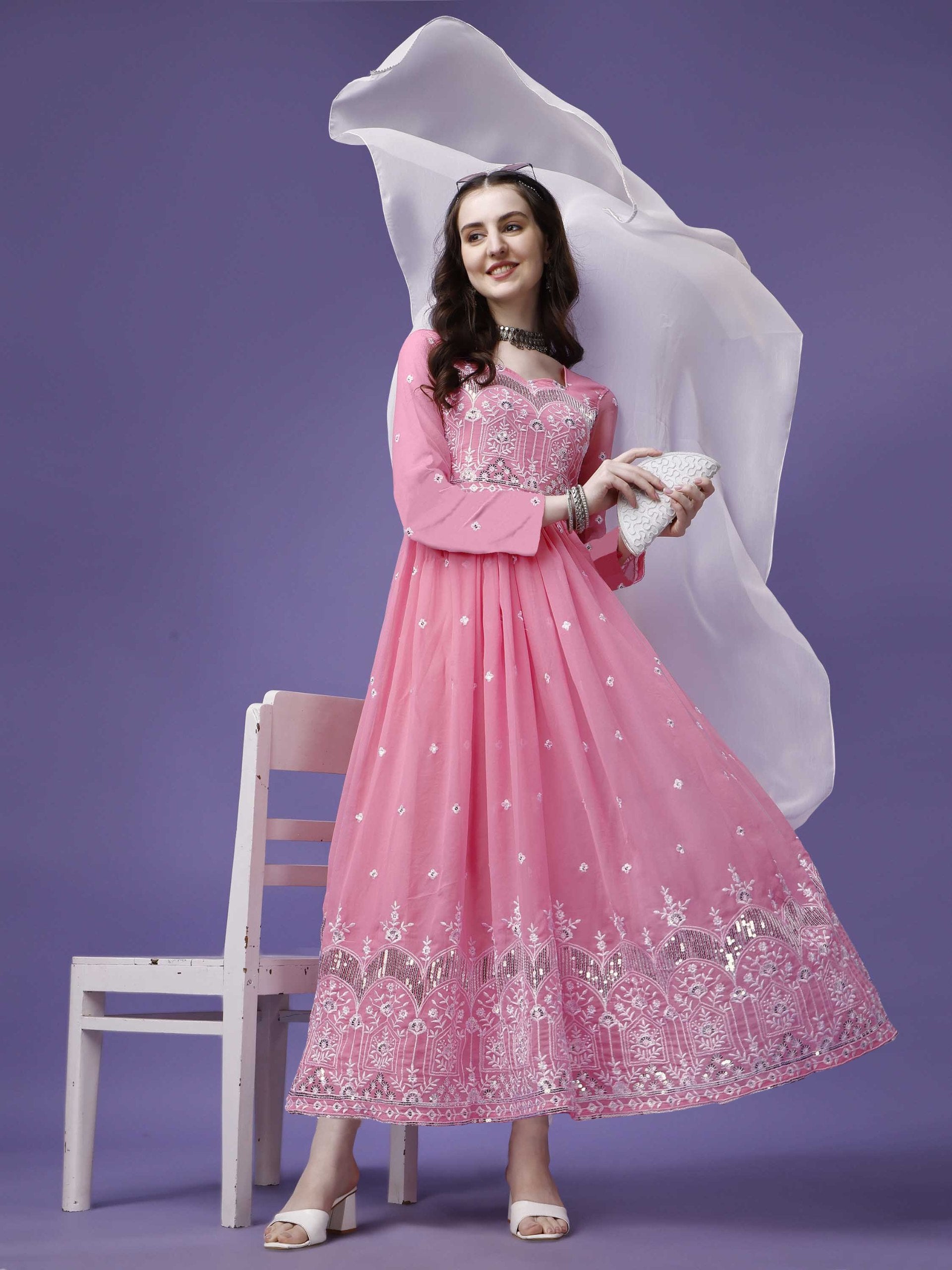 Royal Pink Embroidered Anarkali Gown for Girls & Women