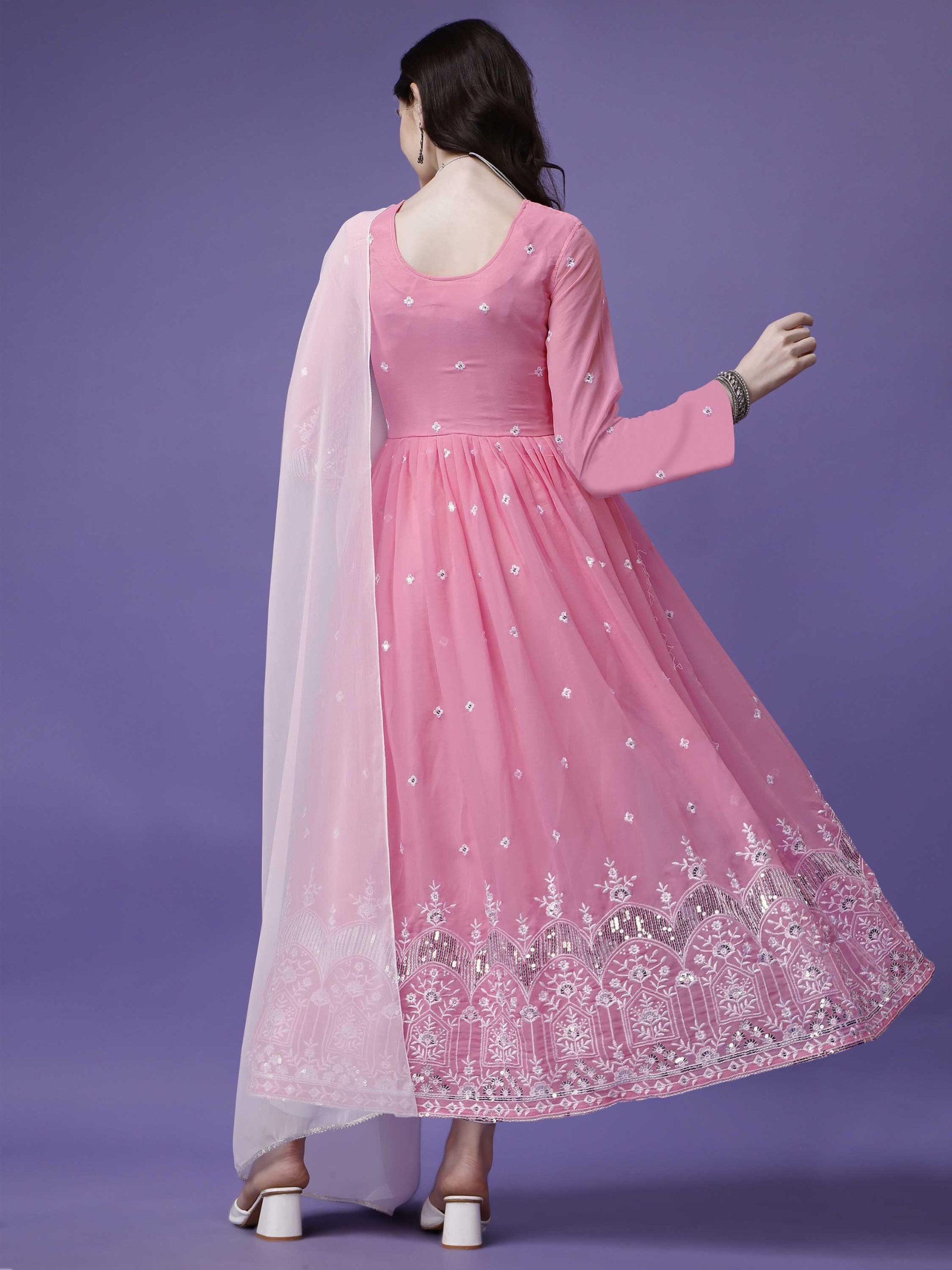 Royal Pink Embroidered Anarkali Gown for Girls & Women