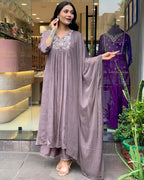 Tiered Mauve Chanderi Anarkali with Thread & Sequin Embellishments