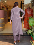 Tiered Mauve Chanderi Anarkali with Thread & Sequin Embellishments