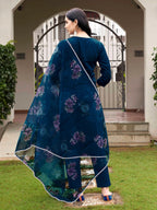Elegant Blue Straight Kurta & Pant Set with Chiffon Dupatta