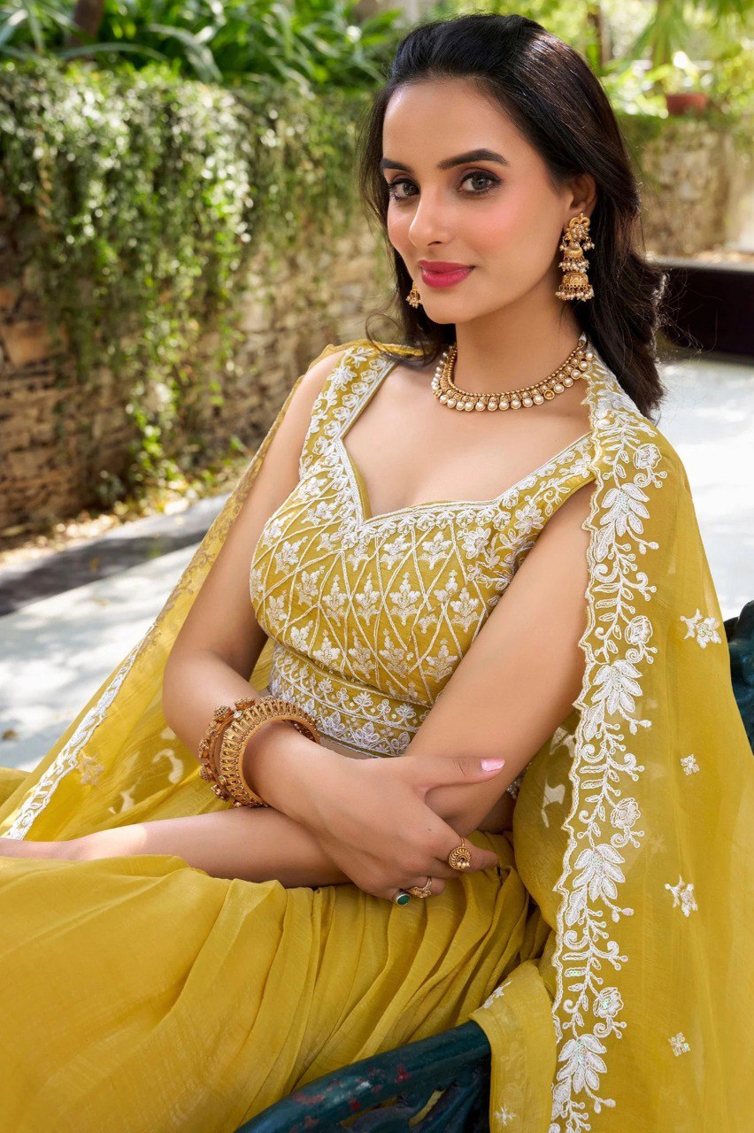 Lightweight Mustard Yellow Duppta with Stylish White Detailing