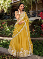 Lightweight Mustard Yellow Duppta with Stylish White Detailing