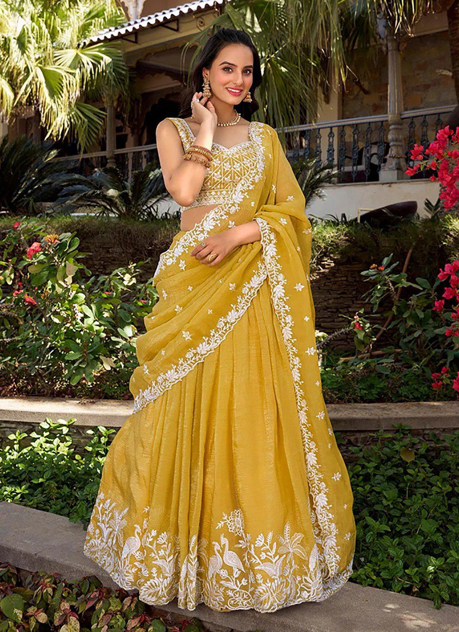 Lightweight Mustard Yellow Duppta with Stylish White Detailing