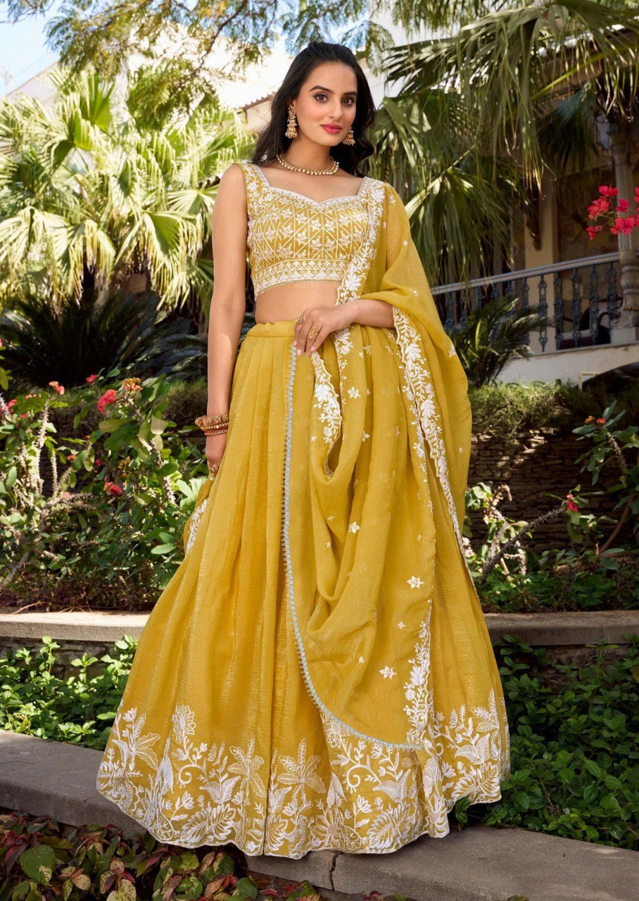 Lightweight Mustard Yellow Duppta with Stylish White Detailing