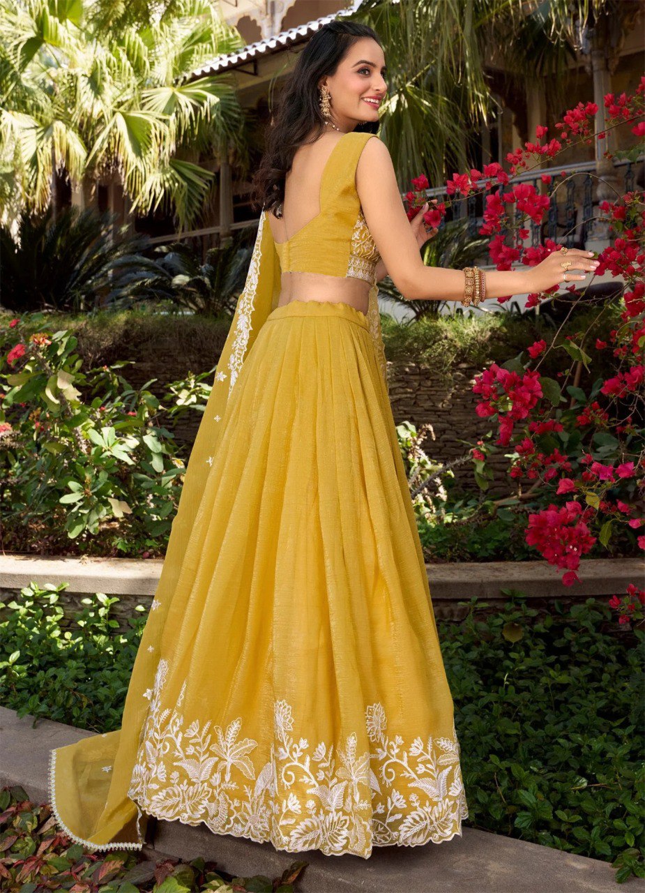 Lightweight Mustard Yellow Duppta with Stylish White Detailing