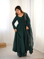 Graceful Green Anarkali Kurta with Palazzo & Dupatta