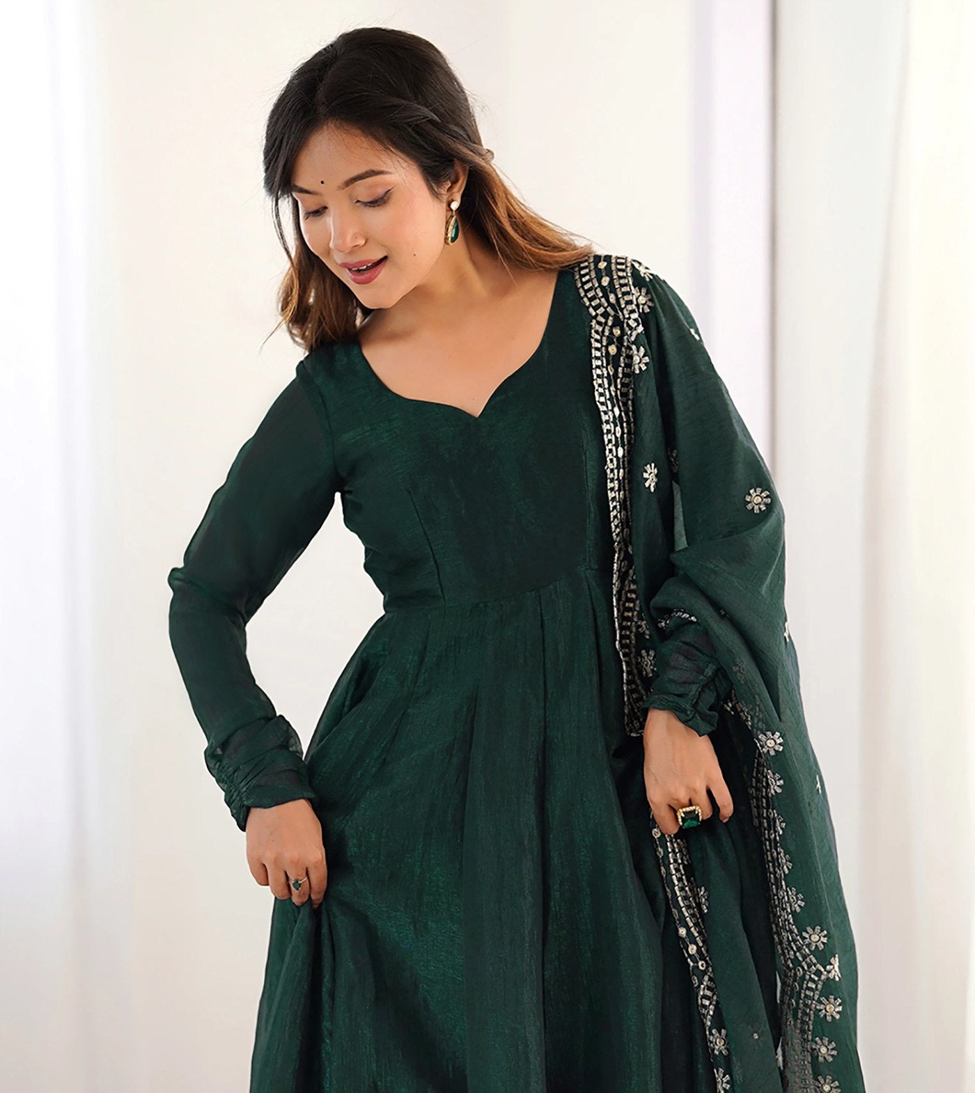 Graceful Green Anarkali Kurta with Palazzo & Dupatta