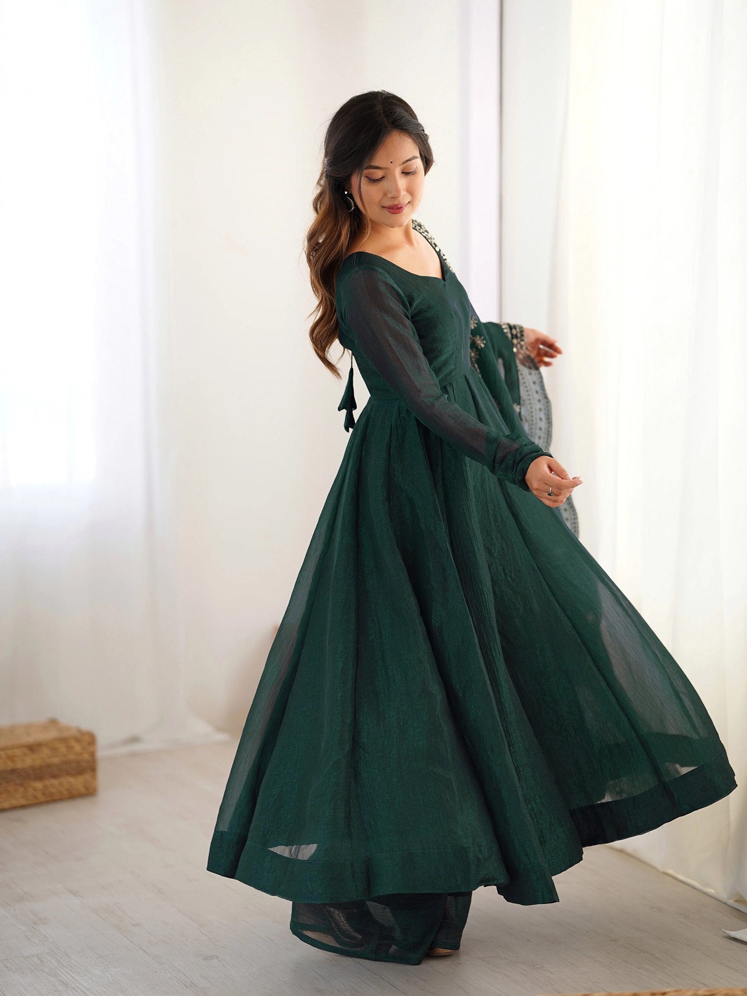 Graceful Green Anarkali Kurta with Palazzo & Dupatta