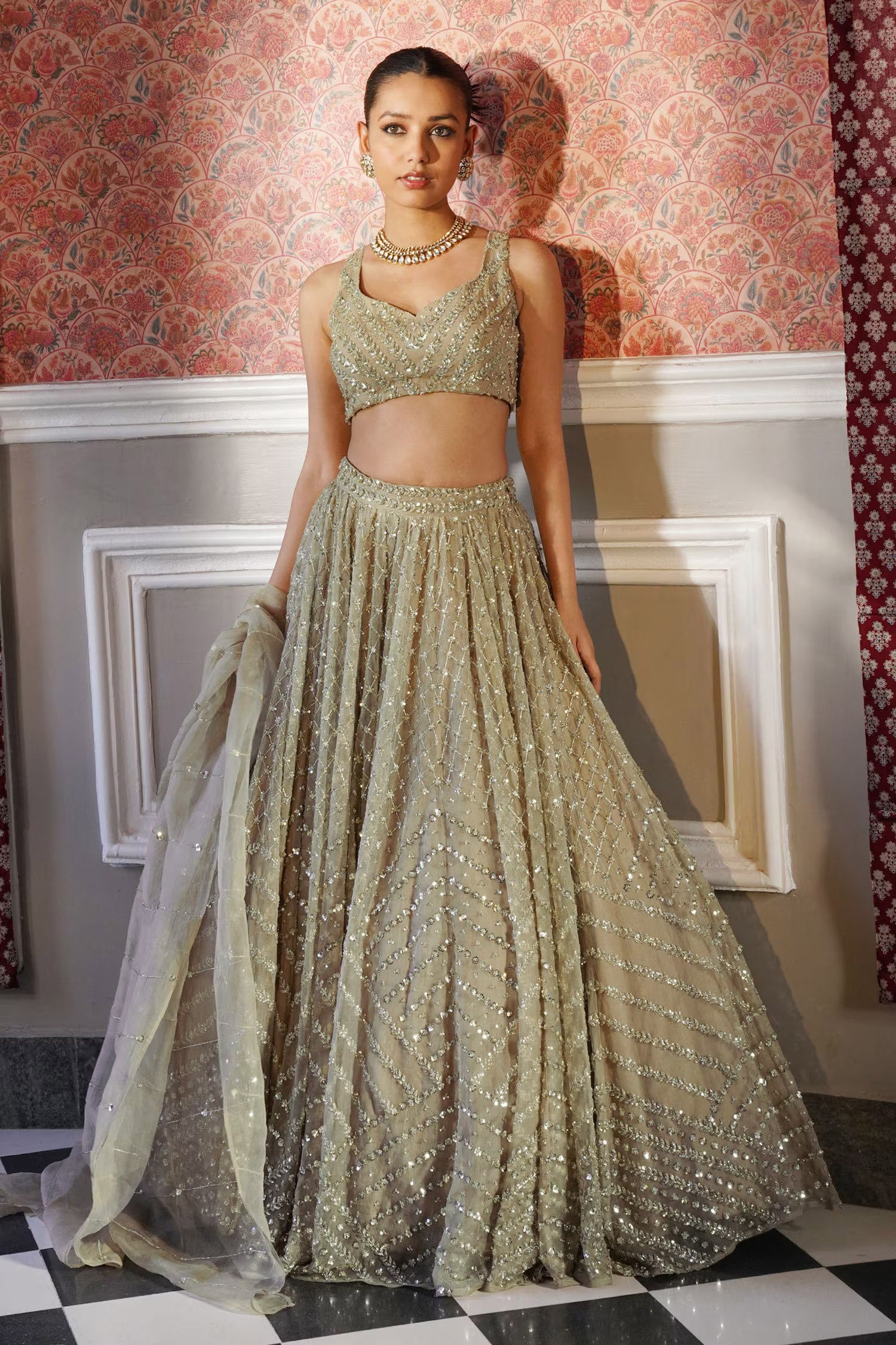 Starlit Elegance Opulent Glow Mirror-Embroidered Wedding Lehenga