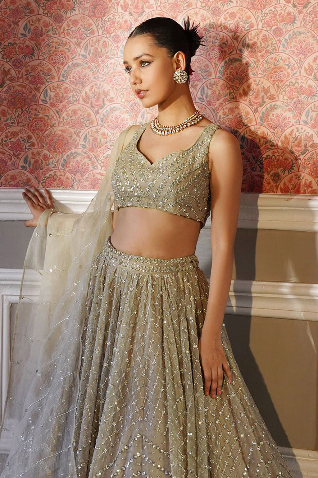 Starlit Elegance Opulent Glow Mirror-Embroidered Wedding Lehenga