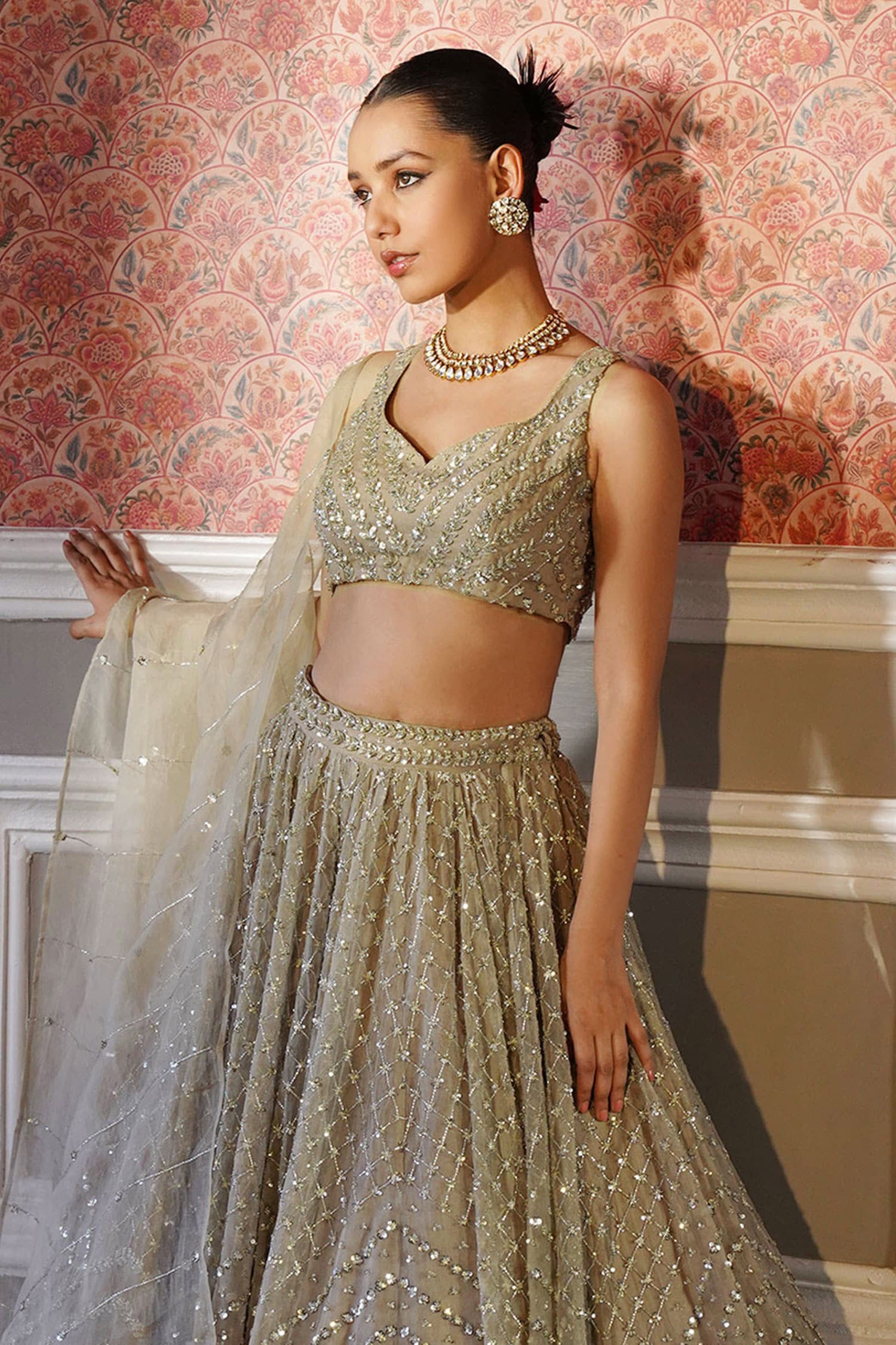 Starlit Elegance Opulent Glow Mirror-Embroidered Wedding Lehenga