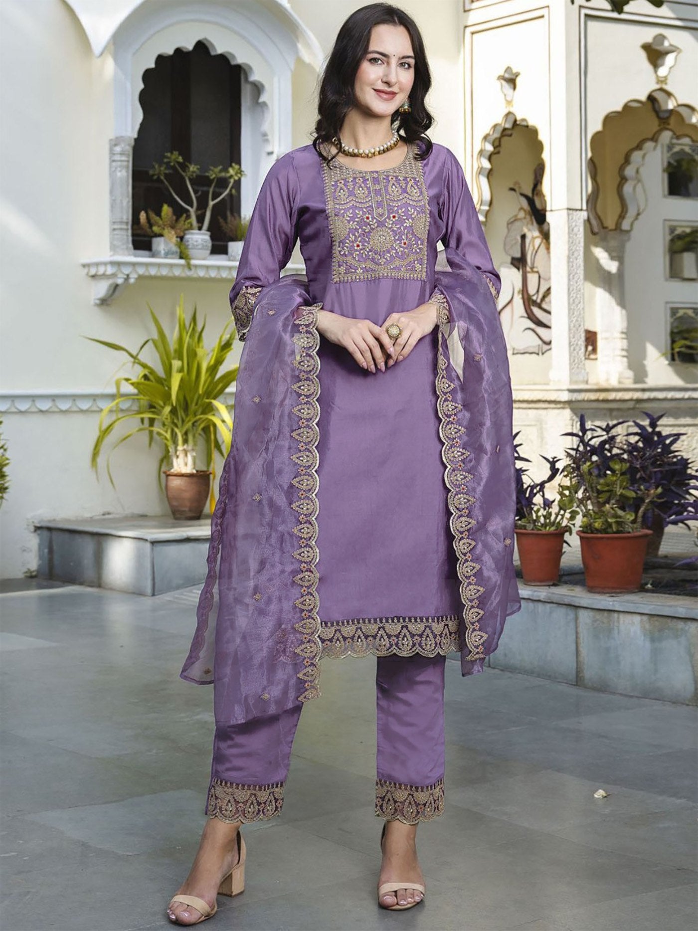 Royal Purple Organza Embroidered Salwar Suit with Rich Threadwork