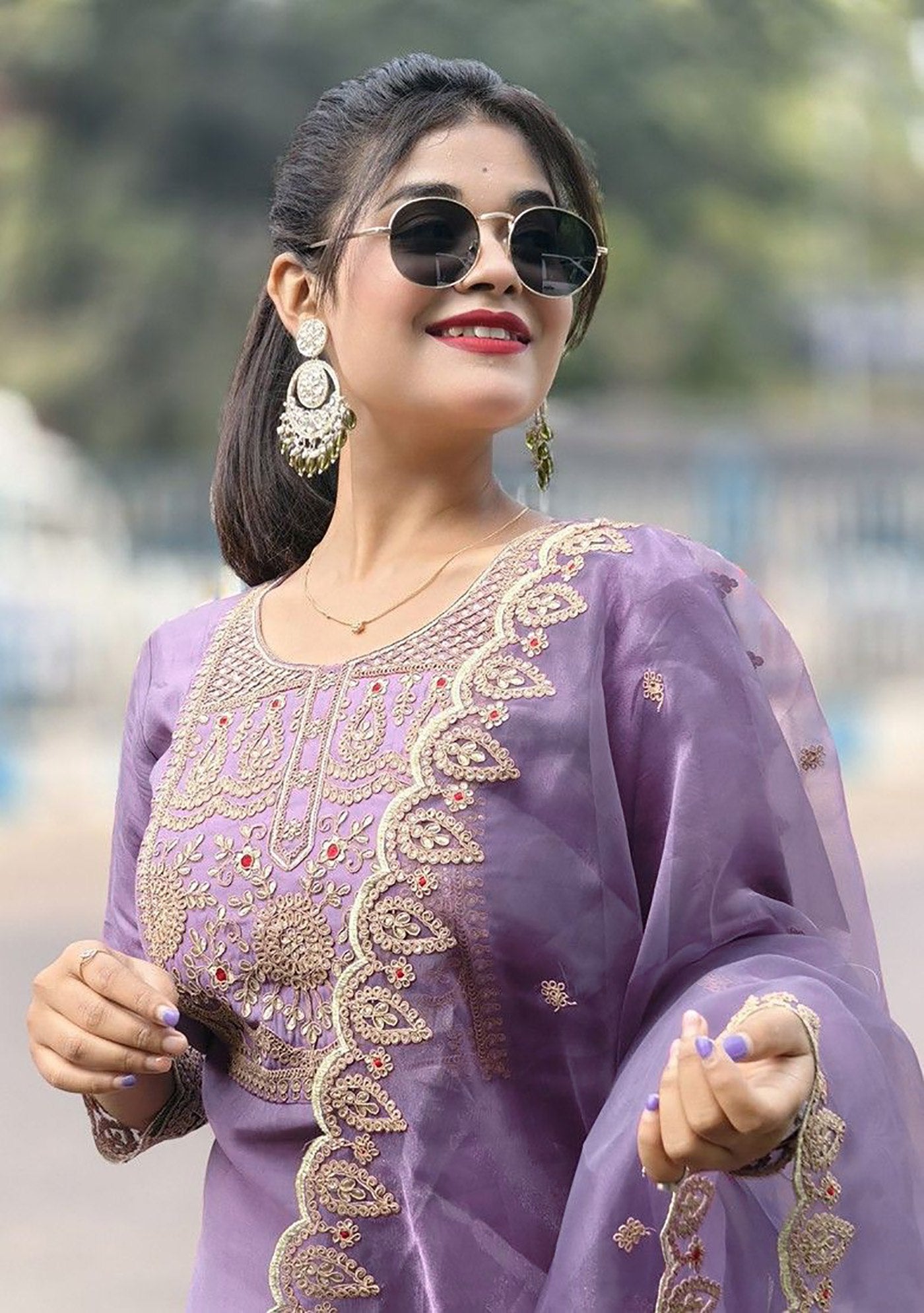 Royal Purple Organza Embroidered Salwar Suit with Rich Threadwork
