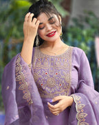 Royal Purple Organza Embroidered Salwar Suit with Rich Threadwork