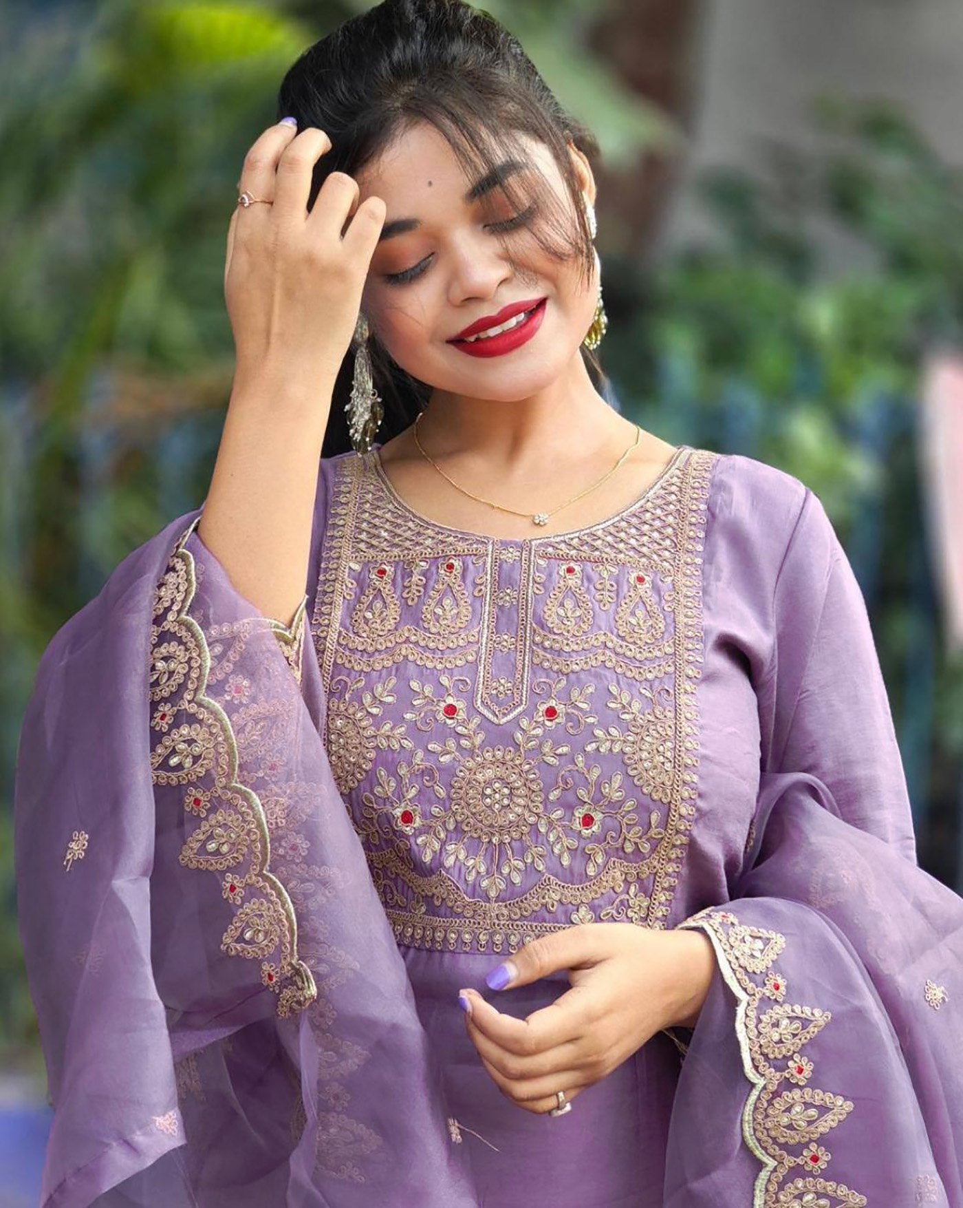 Royal Purple Organza Embroidered Salwar Suit with Rich Threadwork