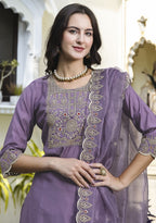 Royal Purple Organza Embroidered Salwar Suit with Rich Threadwork