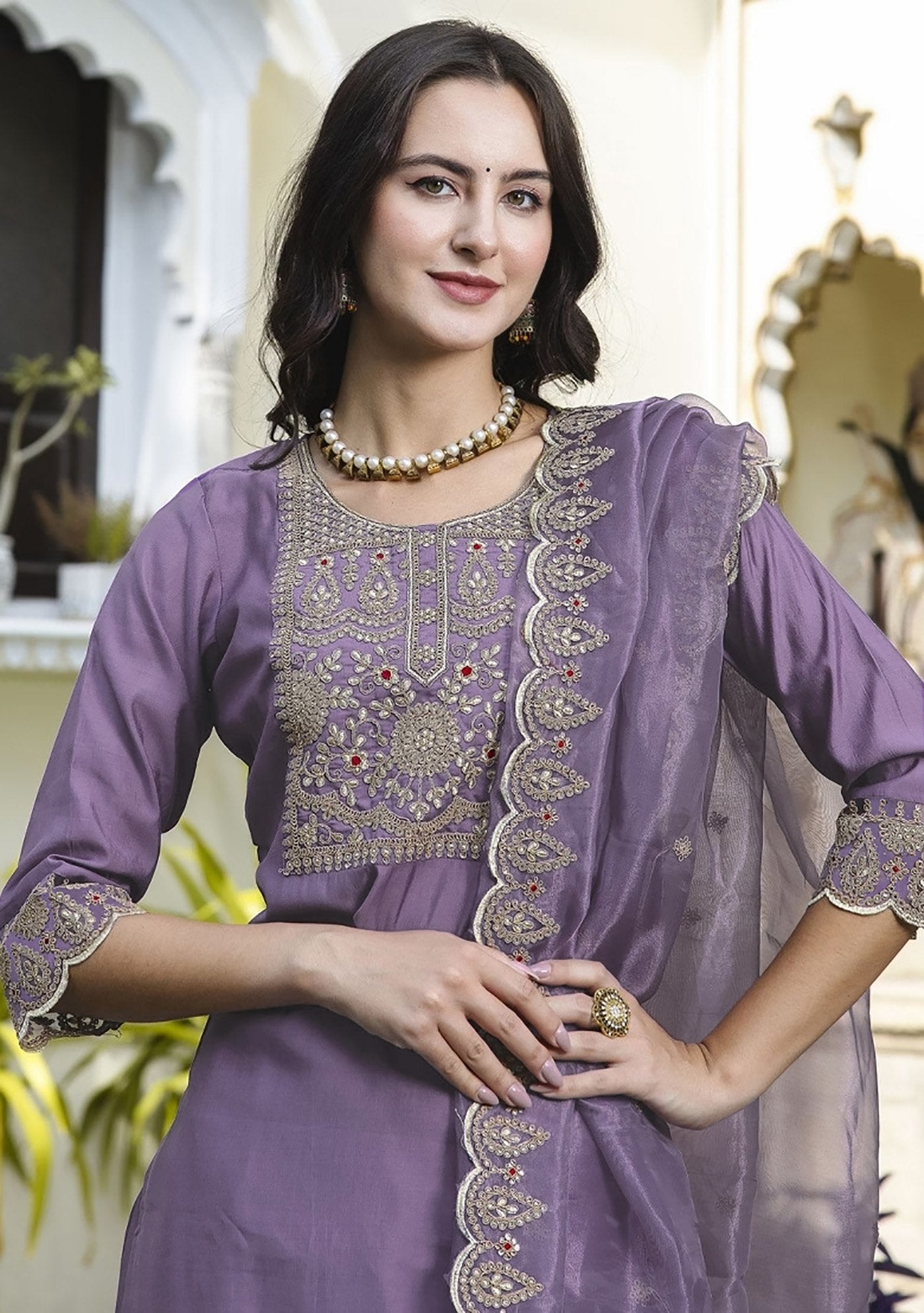 Royal Purple Organza Embroidered Salwar Suit with Rich Threadwork