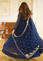 Embroidered Georgette Stitched Cerulean Nafeesa  Anarkali Gown