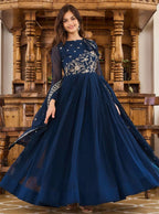 Embroidered Georgette Stitched Cerulean Nafeesa  Anarkali Gown