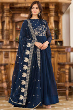Embroidered Georgette Stitched Cerulean Nafeesa  Anarkali Gown