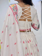 Elegent White Exclusive Lehenga Choli with Multicolor Pattern Embroidered Dupatta