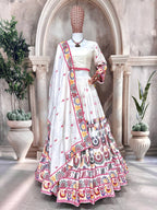 Elegent White Exclusive Lehenga Choli with Multicolor Pattern Embroidered Dupatta