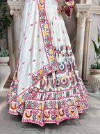 Elegent White Exclusive Lehenga Choli with Multicolor Pattern Embroidered Dupatta