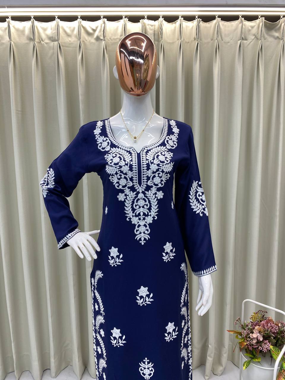 EXCLUSIVE EMBROIDERED BLUE TOP WITH PLAZZO PAIR
