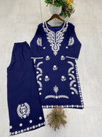 EXCLUSIVE EMBROIDERED BLUE TOP WITH PLAZZO PAIR