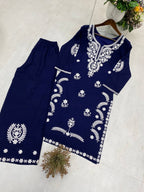 EXCLUSIVE EMBROIDERED BLUE TOP WITH PLAZZO PAIR