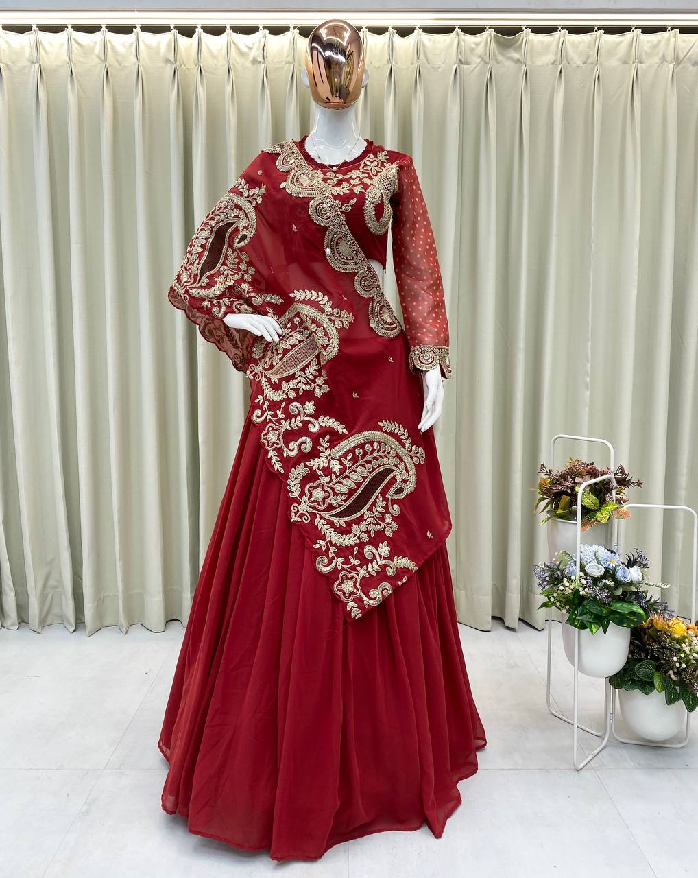 DESIGNER WEAR EMBROIDERED LEHENGA BLOUSE AND SHRUGE