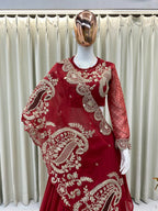 DESIGNER WEAR EMBROIDERED LEHENGA BLOUSE AND SHRUGE