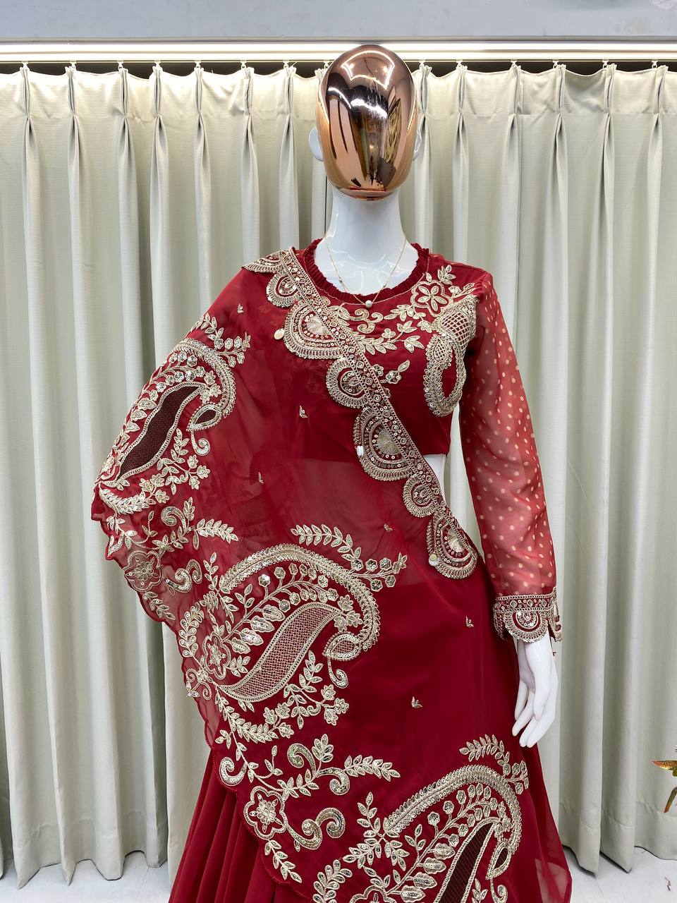 DESIGNER WEAR EMBROIDERED LEHENGA BLOUSE AND SHRUGE