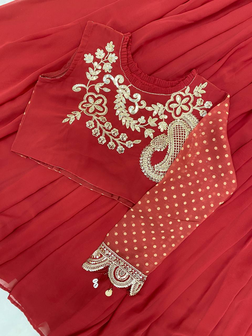 DESIGNER WEAR EMBROIDERED LEHENGA BLOUSE AND SHRUGE