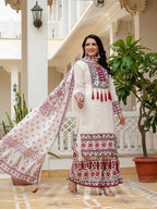 DESIGNER WEAR TOP WITH PRINTED WORK AND REAL MIRROR WORK WITH PLAZZO AND DUPATTA SET