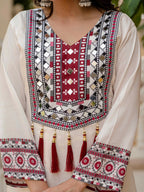 DESIGNER WEAR TOP WITH PRINTED WORK AND REAL MIRROR WORK WITH PLAZZO AND DUPATTA SET