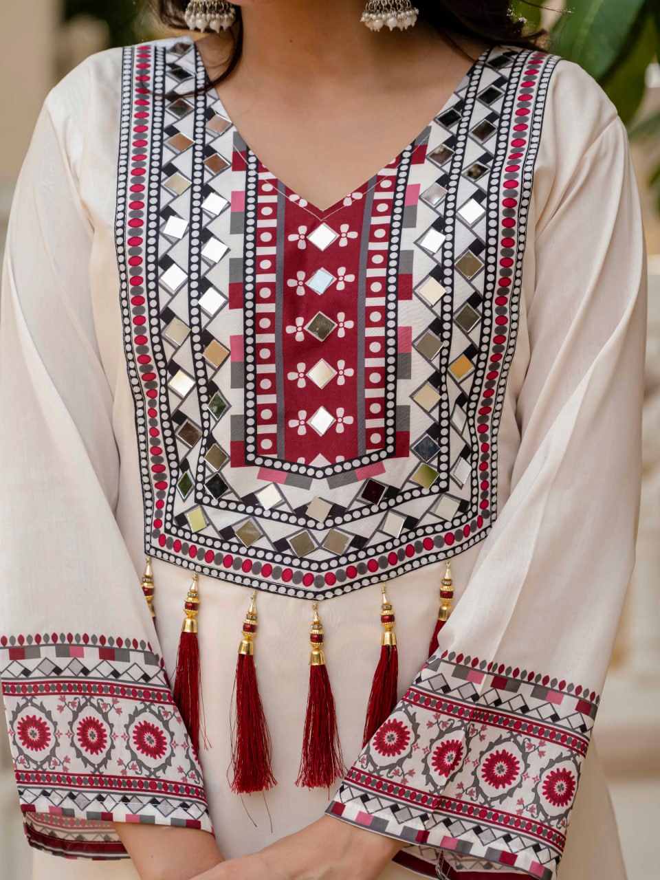 DESIGNER WEAR TOP WITH PRINTED WORK AND REAL MIRROR WORK WITH PLAZZO AND DUPATTA SET