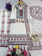 DESIGNER WEAR TOP WITH PRINTED WORK AND REAL MIRROR WORK WITH PLAZZO AND DUPATTA SET