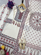 DESIGNER WEAR TOP WITH PRINTED WORK AND REAL MIRROR WORK WITH PLAZZO AND DUPATTA SET