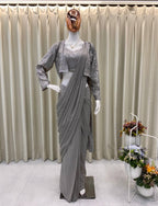 TRENDING NEW FANCY READY TO WEAR STAR GEORGETTE SEQUENCE WORK SAREE WITH KOTI AND FULLSTITCHED BLOUSE