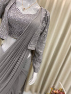 TRENDING NEW FANCY READY TO WEAR STAR GEORGETTE SEQUENCE WORK SAREE WITH KOTI AND FULLSTITCHED BLOUSE