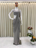 TRENDING NEW FANCY READY TO WEAR STAR GEORGETTE SEQUENCE WORK SAREE WITH KOTI AND FULLSTITCHED BLOUSE