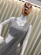 TRENDING NEW FANCY READY TO WEAR STAR GEORGETTE SEQUENCE WORK SAREE WITH KOTI AND FULLSTITCHED BLOUSE